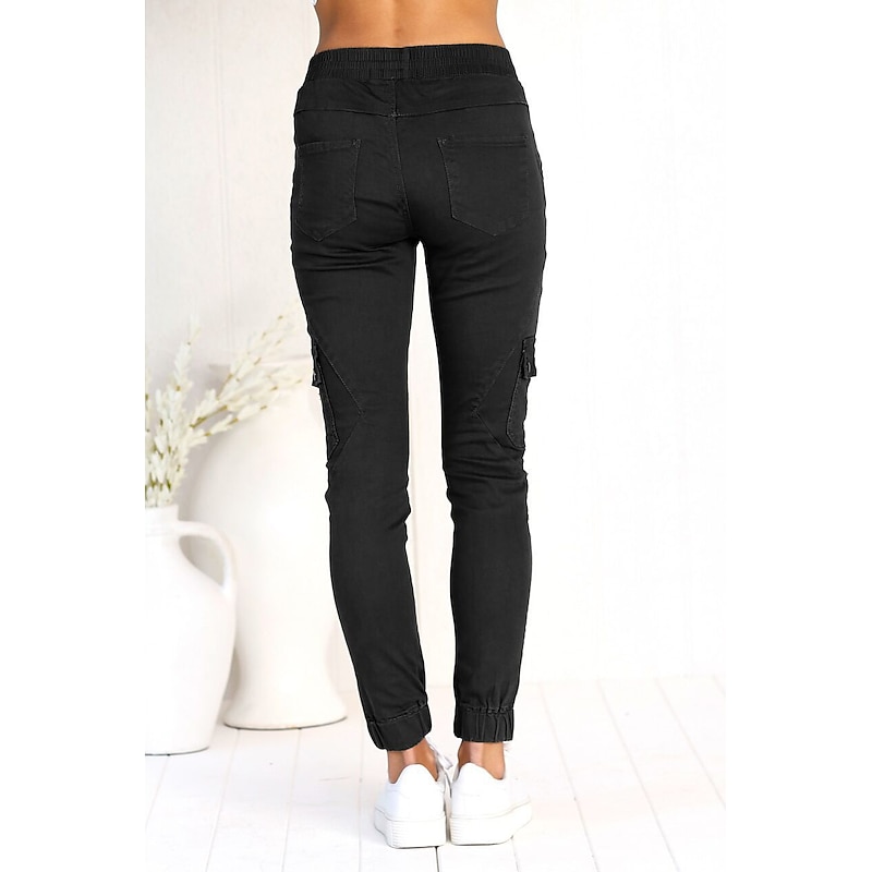 Women's Cargo Pants Skinny Pants Trousers Fashion Streetwear Full Length Mid Waist Plain Multiple Pockets Elastic Drawstring Design Comfort Breathability Soft Micro-elastic Vacation Street Daily3