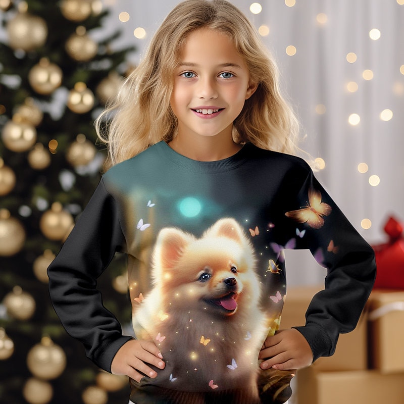 Girls' 3D Dog Sweatshirt Pullover Long Sleeve 3D Print Fall Winter Fashion Streetwear Adorable Polyester Kids 3-12 Years Crew Neck Outdoor Casual Daily Regular Fit3