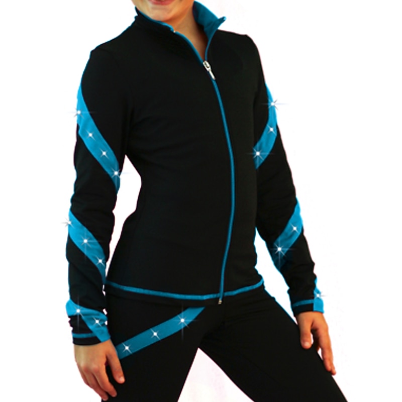 Figure Skating Fleece Jacket Women's Girls' Ice Skating Jacket Top Pink Blue Purple Stretchy Training Competition Skating Wear Thermal Warm Crystal / Rhinestone Long Sleeve Ice Skating Figure Skating2
