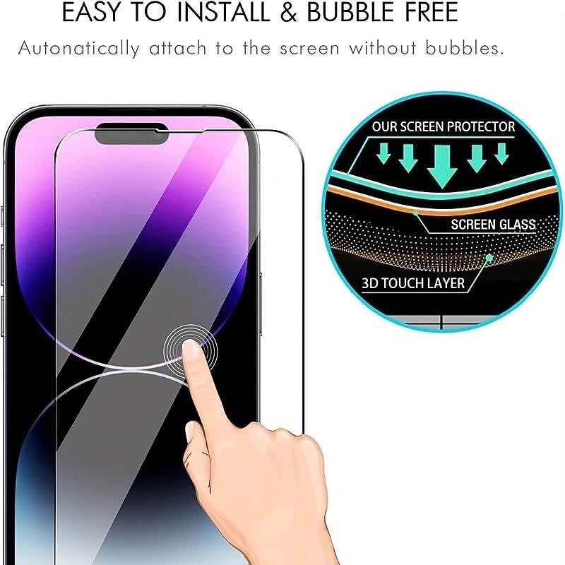 2 pcs Screen Protector For Apple iPhone 16 iPhone 15 Pro Max Plus iPhone 15 14 Pro Max Tempered Glass 9H Hardness Anti Bubbles Anti-Fingerprint High Definition 3D Touch Compatible2