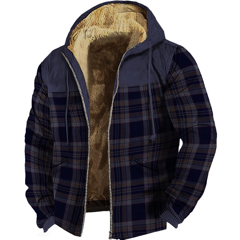 Men's Full Zip Hoodie Zip Up Hoodie Fleece Hoodie Black Blue Brown Gray Hooded Plaid Zip Up Sports & Outdoor Daily Holiday Polyester Streetwear Cool Casual Fall & Winter Clothing Apparel Hoodies4