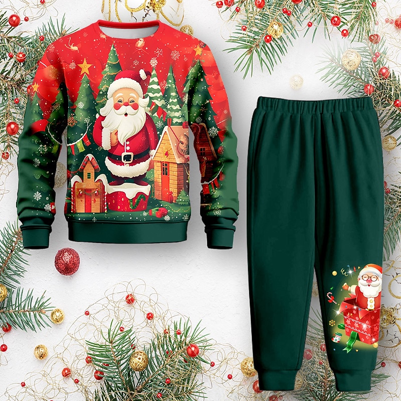 Boys 3D Santa Claus Sweatshirt & Sweatpants Set Set Long Sleeve 3D Printing Fall Winter Active Fashion Cool Polyester Kids 3-12 Years Crew Neck Outdoor Street Vacation Regular Fit