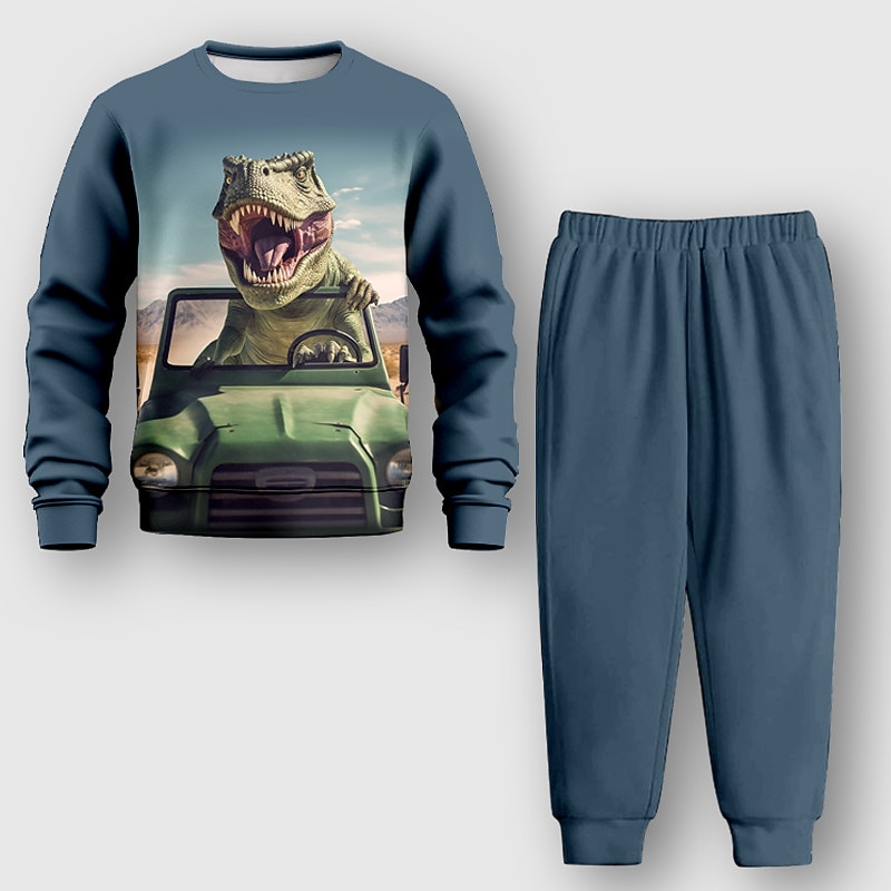 Boys 3D Dinosaur Sweatshirt & Sweatpants Set Set Long Sleeve 3D Printing Fall Winter Active Fashion Cool Kids 4 years+ Crew Neck Outdoor Vacation Street Regular Fit