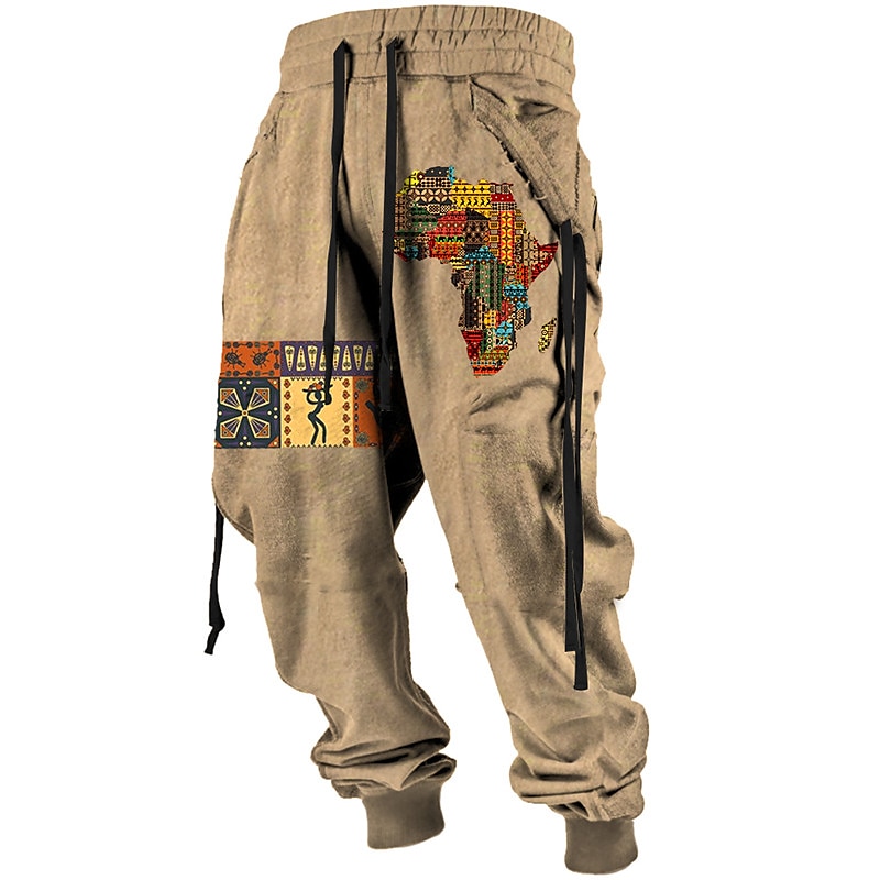 Independence Day Mens Graphic Pants Tribal Bandana Print Vintage 3D Sweatpants Trousers Outdoor Street Casual Daily Polyester Black Red Blue Mid Waist Elasticity Vavavava Harem Brown Cotton Africa
