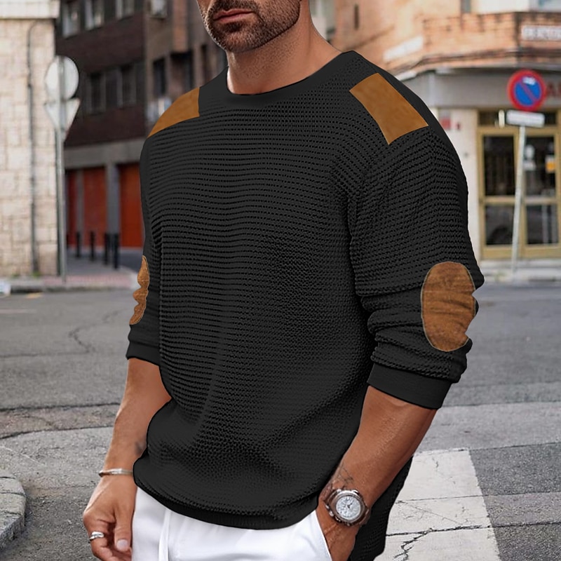 Men's Sweater Pullover Ribbed Waffle Knit Knitted Plain Crew Neck Keep Warm Modern Contemporary Daily Wear Going out Clothing Apparel Fall & Winter Black White S M L4