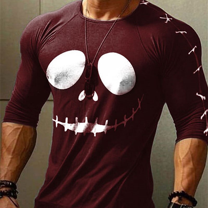 Men's Ghost Graphic Prints T Shirt Graphic Tee Raglan T Shirt Long Sleeve T shirt 3D Print Crew Neck Shirt Designer Casual Halloween Outdoor Vacation Daily White Burgundy Green Spring &  Fall4