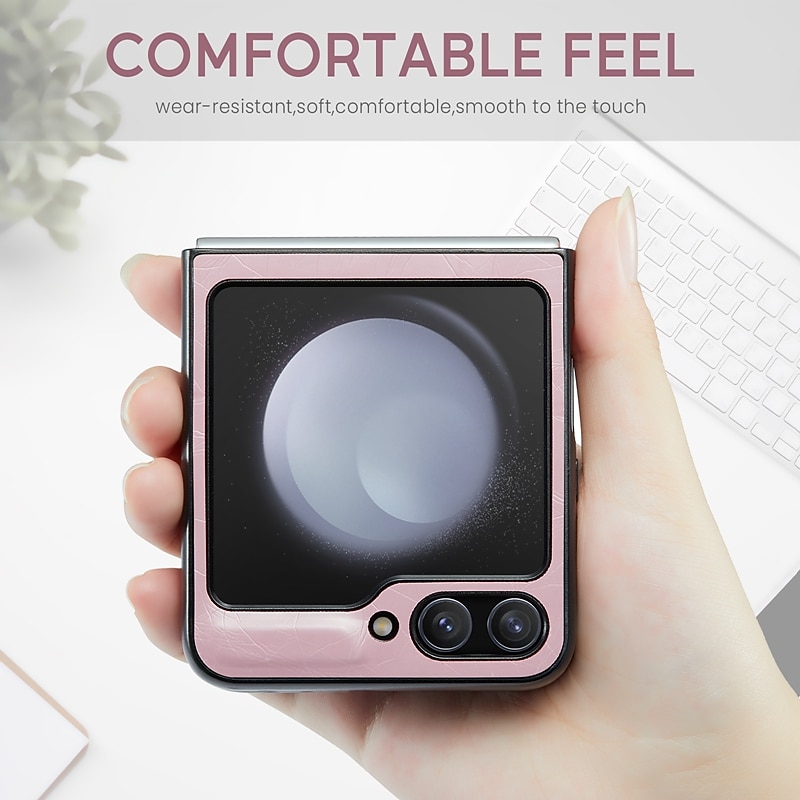 Phone Case For Samsung Galaxy Z Flip 5 Z Flip 4 Back Cover Portable Bumper Frame Leather Retro TPU Metal PU Leather3