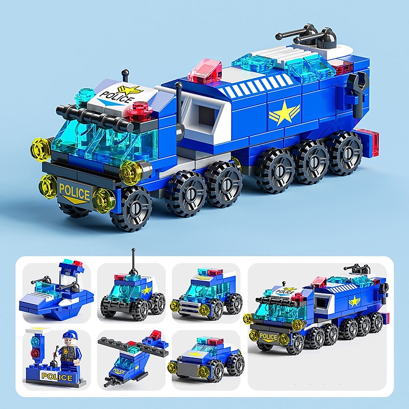 Modular Small Particle Assembly Cars Boys' Street Stalls Toys Children's Puzzle Tanspolice Vehicle