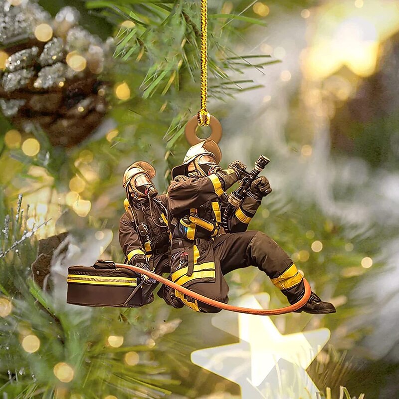 Christmas Tree Decoration Car Home Decoration, Personalized Firefighter 2D Acrylic Hanging Pendant3