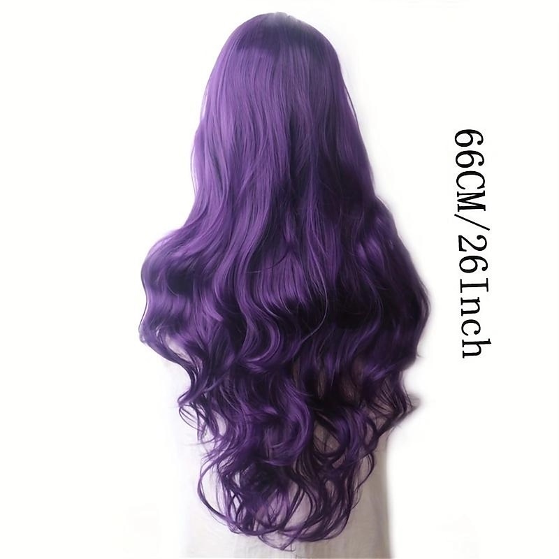 Synthetic Wig Curly Middle Part Wig Long Purple Synthetic Hair Women's Fashionable Design Cosplay Soft Purple Halloween Wigs4
