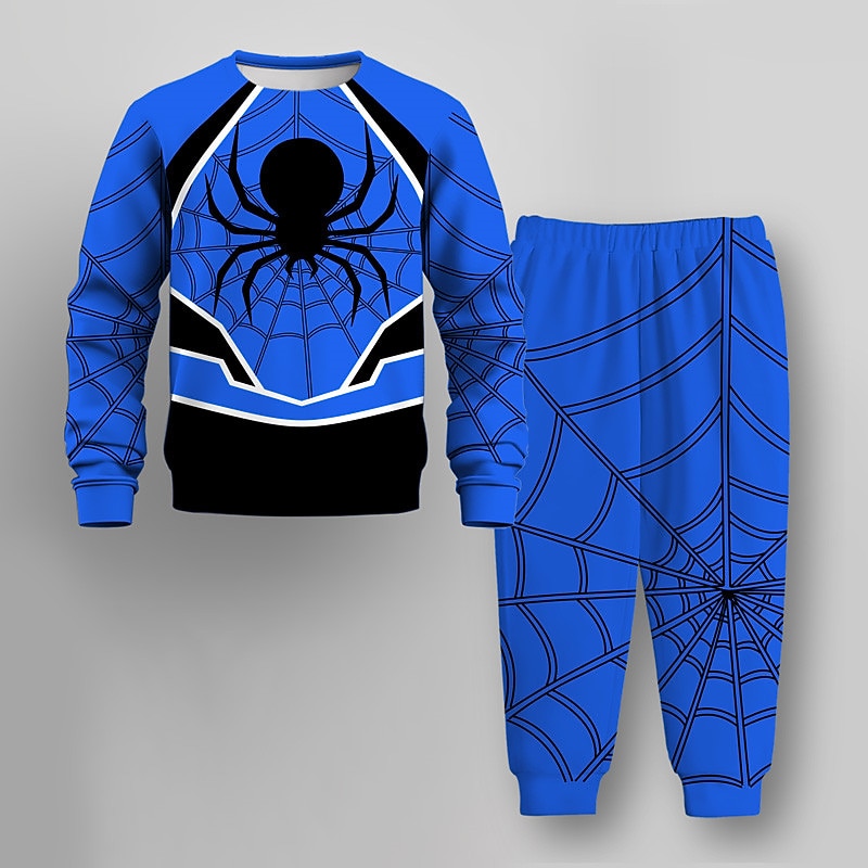 Boys 3D Spider Sweatshirt & Sweatpants Set Set Long Sleeve 3D Printing Fall Winter Active Fashion Cool Kids 3-12 Years Crew Neck Outdoor Vacation Street Regular Fit3
