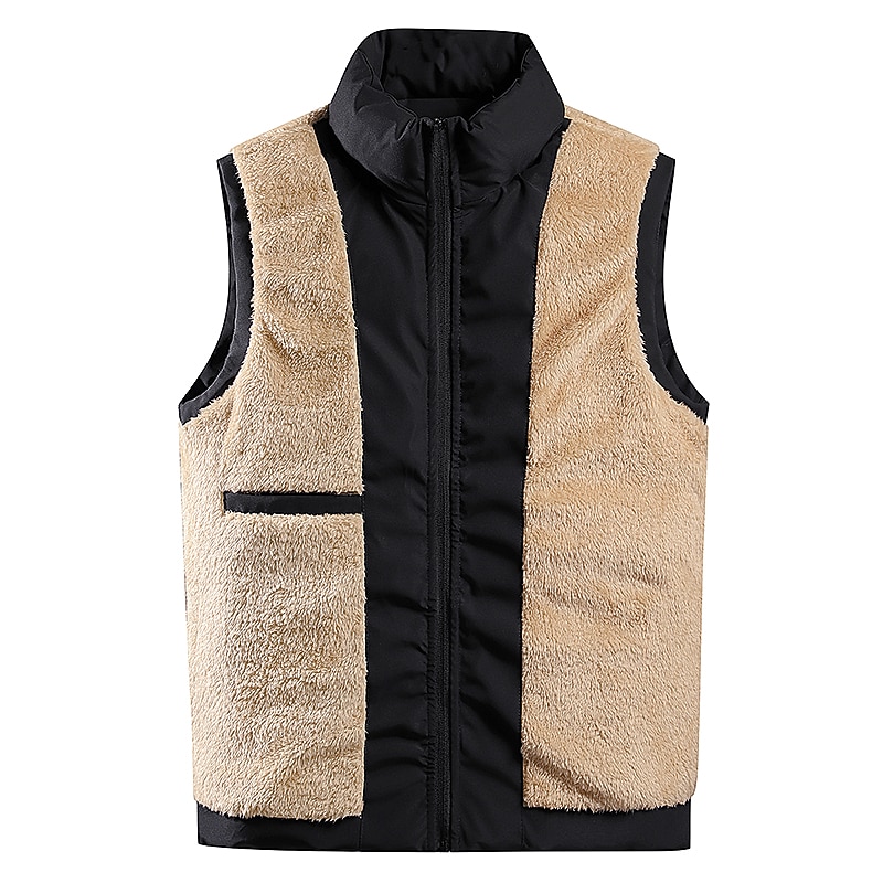Men's Fleece Vest Gilet Daily Wear Vacation Going out Fashion Basic Spring &  Fall Button Polyester Comfortable Plain Single Breasted Standing Collar V Neck Regular Fit Black Red Navy Blue Vest2