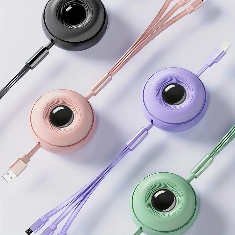 Multi Charging Cable 6A 1Pack 4ft 3 In 1 Retractable Charging Cord Multi USB Cable Fast Charger Cord Adapter With IPhone/Type C/Micro USB Port For Cell Phones/IPhone/Samsung Galaxy/Ps/Tablets And More4