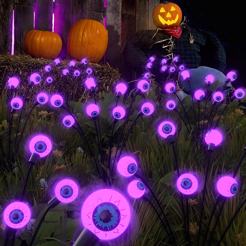 Halloween Decorations Outdoor Solar Powered Eyeball Lights, 1 Pack 8/10Led Halloween Decor Pathway Lights Outdoor Waterproof LED Stake Lights for Halloween Garden Yard Festive Decor and Spooky Light2