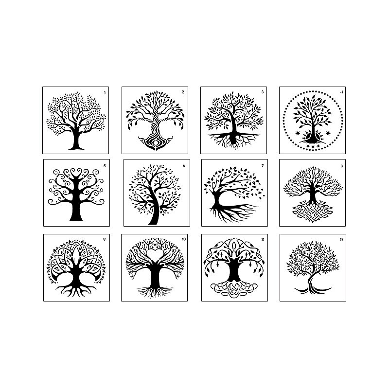 12pcs Life of Tree Paint Painting Stencils Reusable Stencils Wall Stencils DIY Craft Stencils (TreeTheme)3