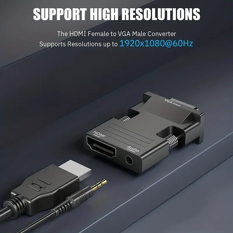 HDMI To VGA Adapter Converter With 3.5mm Audio Input Male VGA To Female HDMI Converter 1080P For Laptop PC Monitor Projector HDTV Chromebook Xbox3
