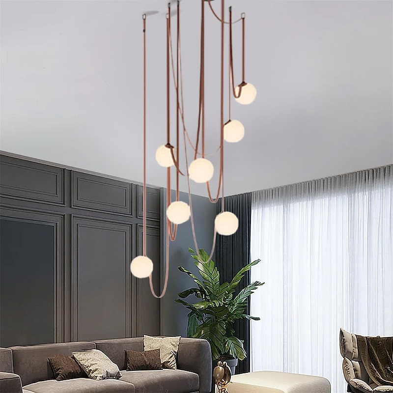 LED Pendant Light 1/3/5/7-Light Cluster Design Glass Globle Hemp Rope Chandelier Light Modern Black Pink Chandeliers Pendant Light Fixture Ceiling Flush Mount Light Fixture 110-240V