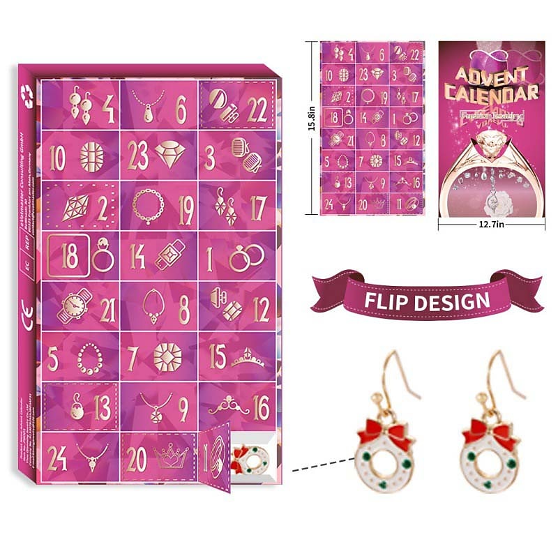 Festival Advent Calendar Blind Box,Countdown Festival Blind Box Festival Jewelry Jewelry set Blind box Ring Necklace earrings Festival 24-piece set for Christmas Gifts3