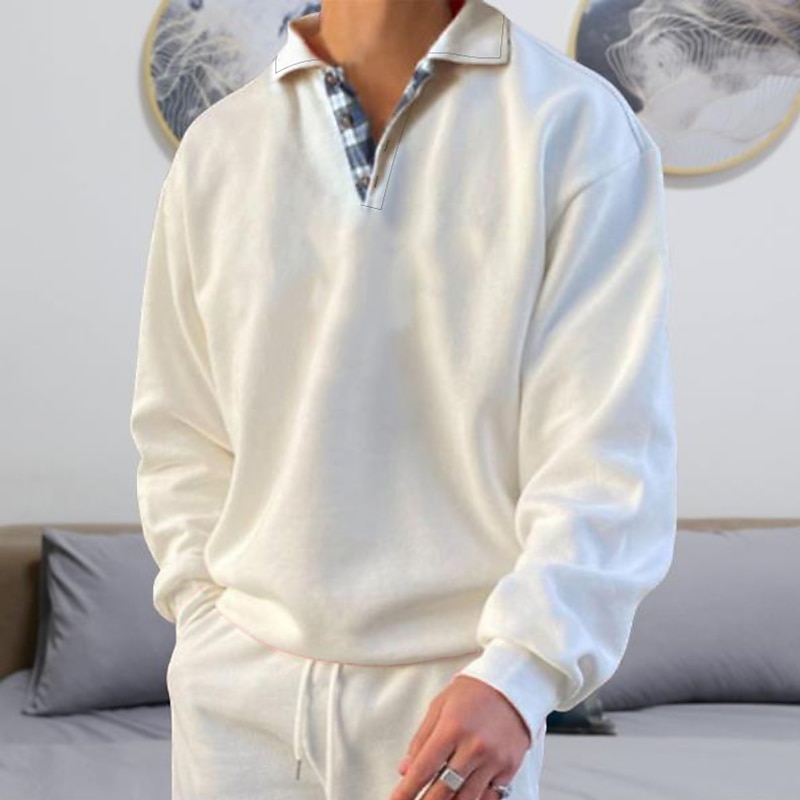 Men's Sweatshirt Pullover Black White Pink Red Royal Blue Polo Collar Solid Color Sports & Outdoor Streetwear Casual Big and Tall Essential Spring Fall Clothing Apparel Hoodies Sweatshirts  Long