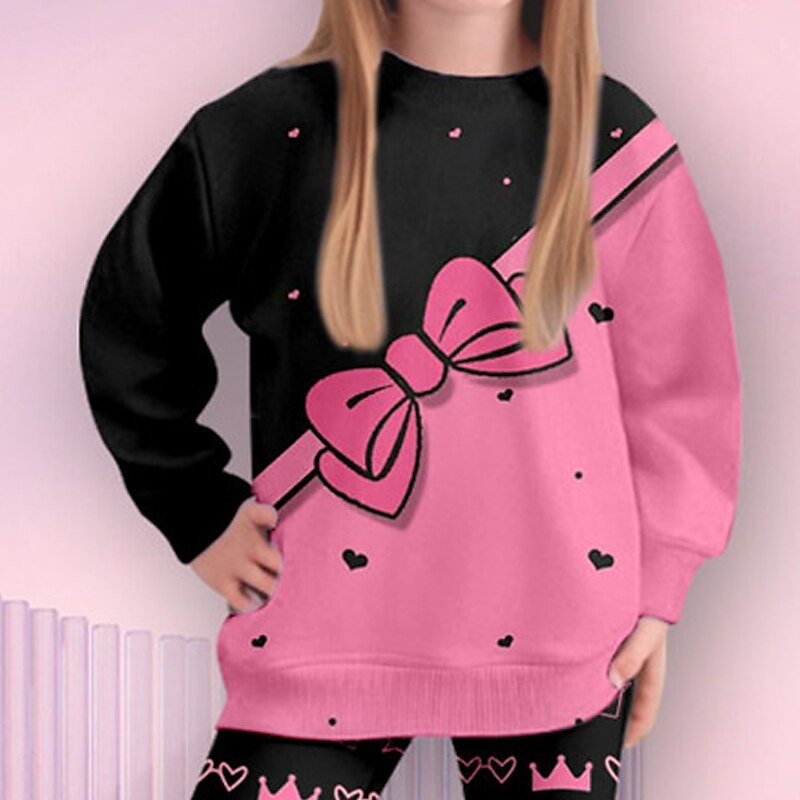 Girls' 3D Letter Sweatshirt & Legging Set Set Long Sleeve 3D Print Fall Winter Active Fashion Daily Kids 4-12 Years Crew Neck Outdoor Vacation Date Regular Fit3