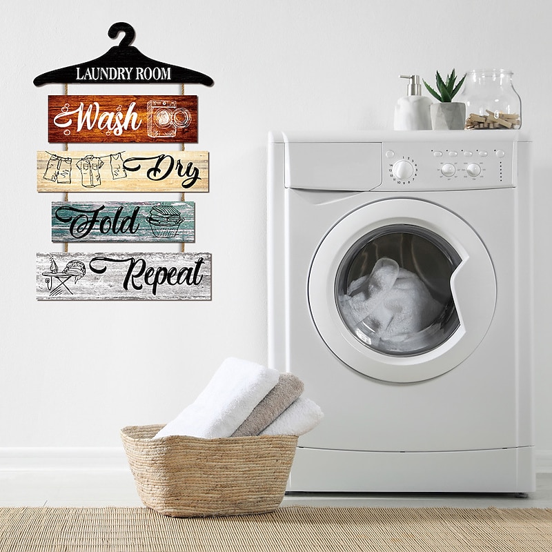 1pc Laundry Wood Wall Sign, Wooden Plaque Sign Wall Decor Accessories, For Laundry Shop Cafe Room Decor Household Items - Main Image