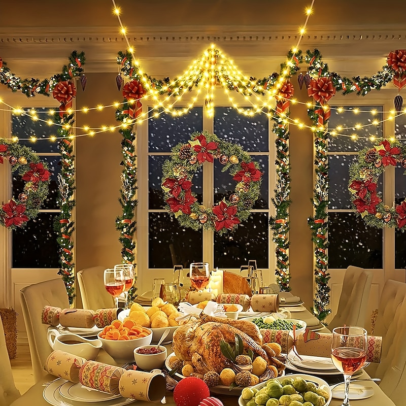 1pc Solar Outdoor Christmas Decorations Waterfall Star Lights 180 LED 8 Modes Tree Light Garden Decor for Home Xmas Tree Wedding Yard Holiday Christmas Gift