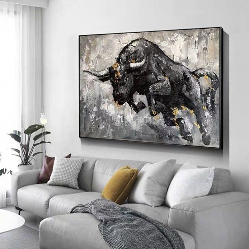 Handmade Oil Painting Canvas Wall Art Decoration Black-and-White Abstract Style Animal Bull for Home Decor Rolled Frameless Unstretched Painting4