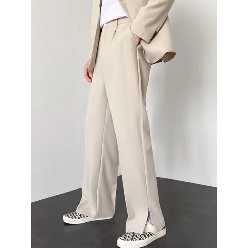 Men's Dress Pants Trousers Suit Pants Pocket Elastic Waist Plain Comfort Breathable Outdoor Daily Going out Fashion Casual Black Blue