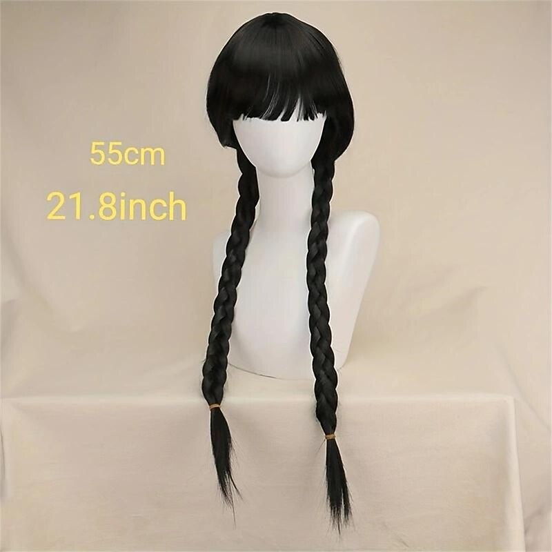 Synthetic Wig Straight With 2 Ponytails Machine Made Wig Long Black Synthetic Hair Women's Soft Natural Party Black Halloween Wigs4