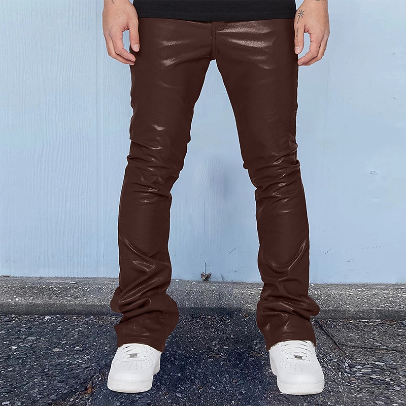 Men's Trousers Faux Leather Pants Casual Pants Pocket Plain Comfort Breathable Outdoor Daily Going out Fashion Casual Black Red4
