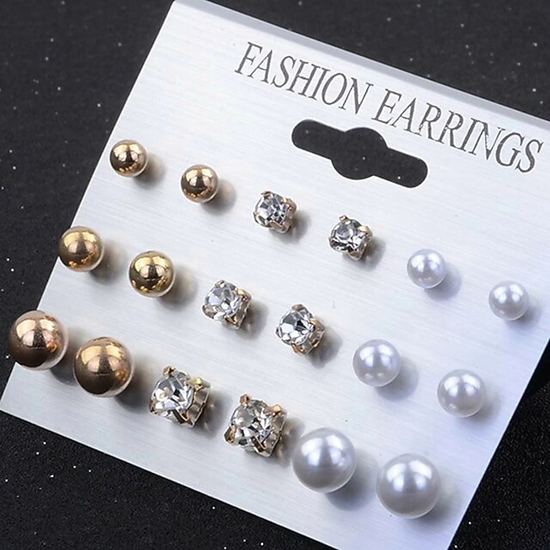9 Pairs Stud Earrings For Women's Party Evening Prom Date Alloy Classic Fashion4
