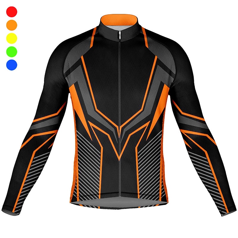 Men's Cycling Jersey Graphic Geometic Long Sleeve Bike Top with 3 Rear Pockets Mountain Bike MTB Road Bike Cycling Quick Dry Reflective Strips Back Pocket Moisture Wicking Sports Yellow Red Orange