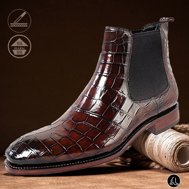 Men's Blue Crocodile Pattern Faux Leather Chelsea Boots – Sleek Slip-On Ankle Boots with Elastic Side Panels for Formal and Casual Wear3