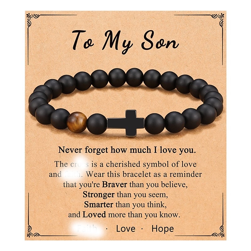 New Frosted Black Beaded Bracelet Tiger Eye Stone Small Cross Pendant Bracelet Obsidian Cross Bracelet