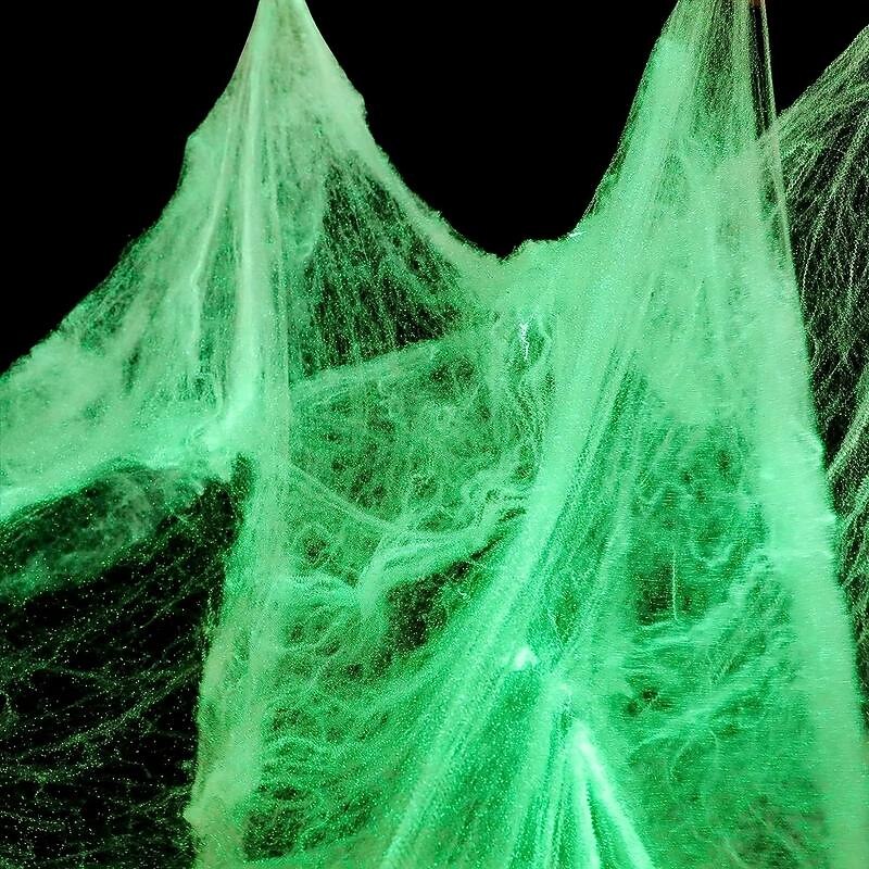 Glow In The Dark Spider Web Halloween Fake Spider Web White Stretch Spider Webs Halloween Decoration Cobwebs for Creepy Halloween Home and Party Indoor and Outdoor Decor4