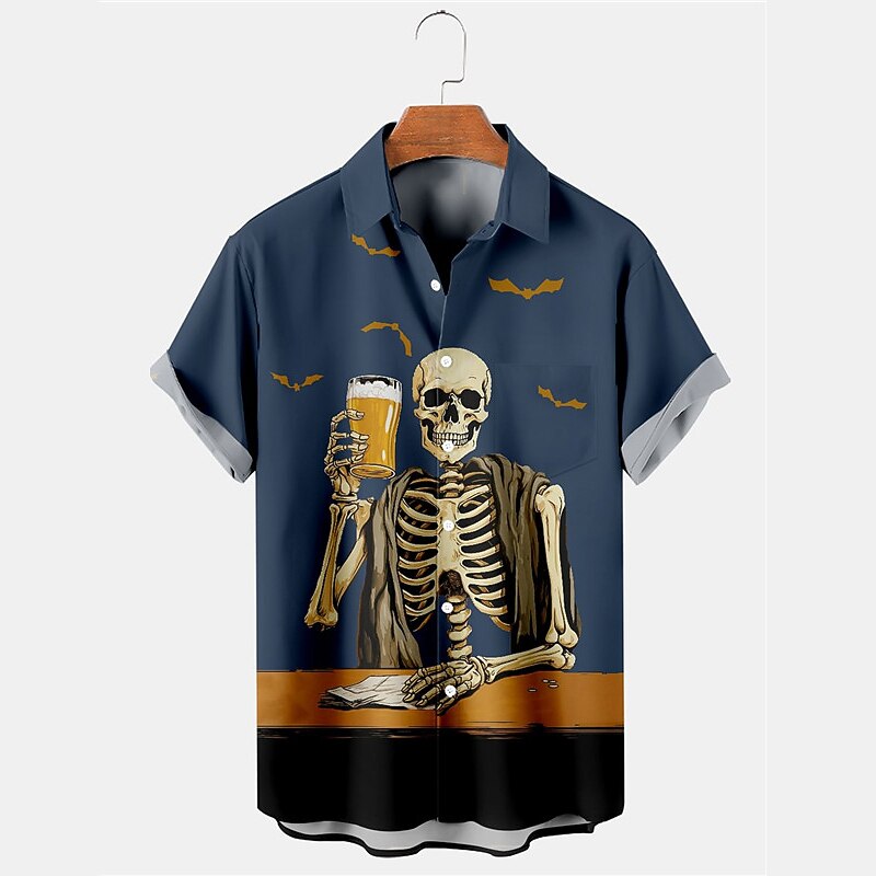 Men's Bear Shirt Summer Hawaiian Shirt Skull Beer Turndown Black Blue Purple Orange Halloween Short Sleeves Print Fashion Casual Soft2