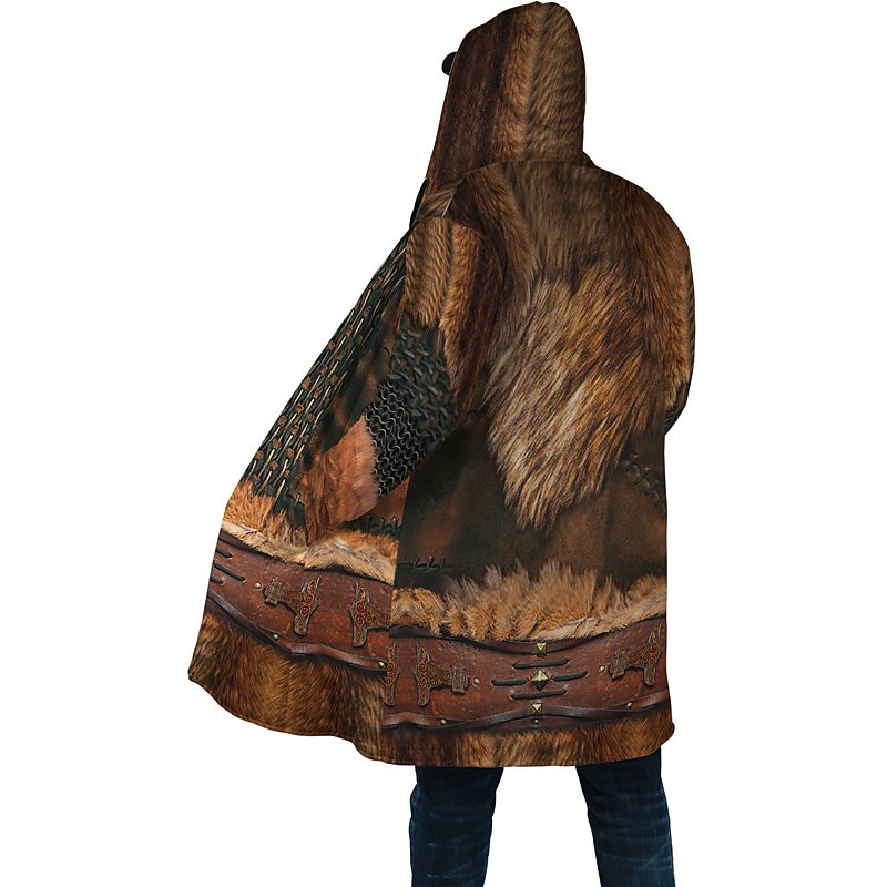 Men's Totem Winter Coat Fleece Jacket Coat Comfortable Warm Breathable Vintage Abstract Sports & Outdoor Daily Wear Going out Zipper Pocket Print Fall & Winter Hoodie Long Sleeve Brown2