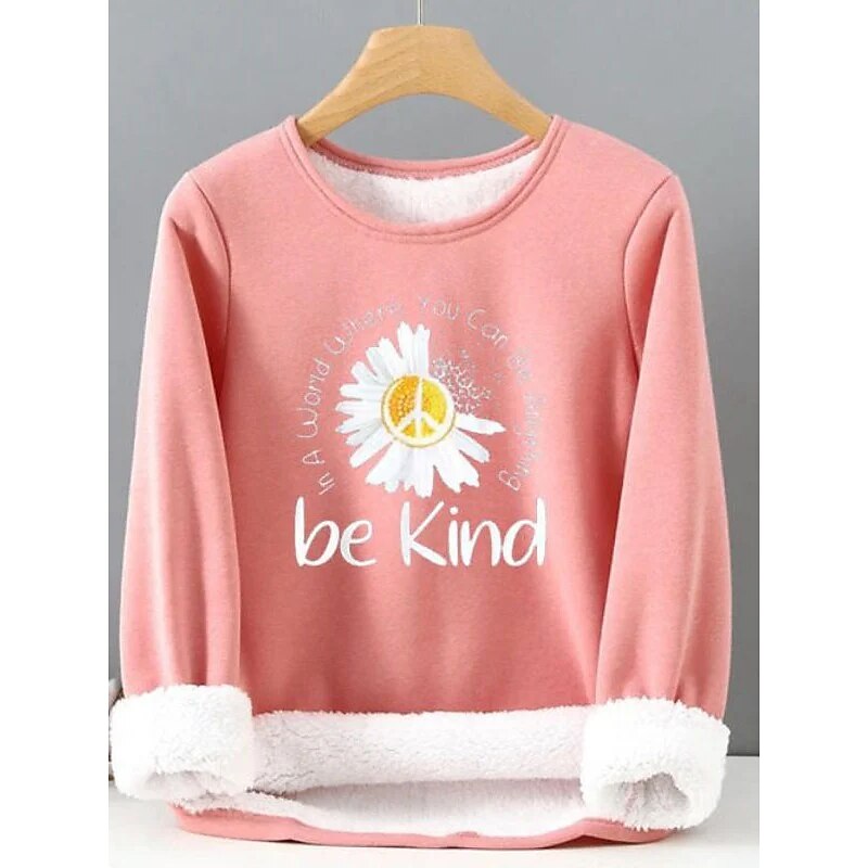 Women's Fleece Lined Pullover Sweatshirt Pajamas Floral Letter Warm Fuzzy Long Sleeve Round Neck Crewneck Long Tops Casual Sports Black Pink Blue Gray Fall & Winter3