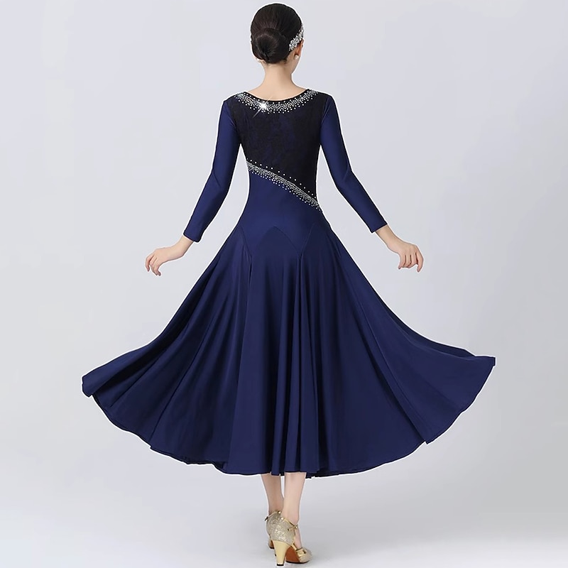 Ballroom Dance Dress Lace Pleats Splicing Women's Performance Party 3/4 Length Sleeve Spandex2