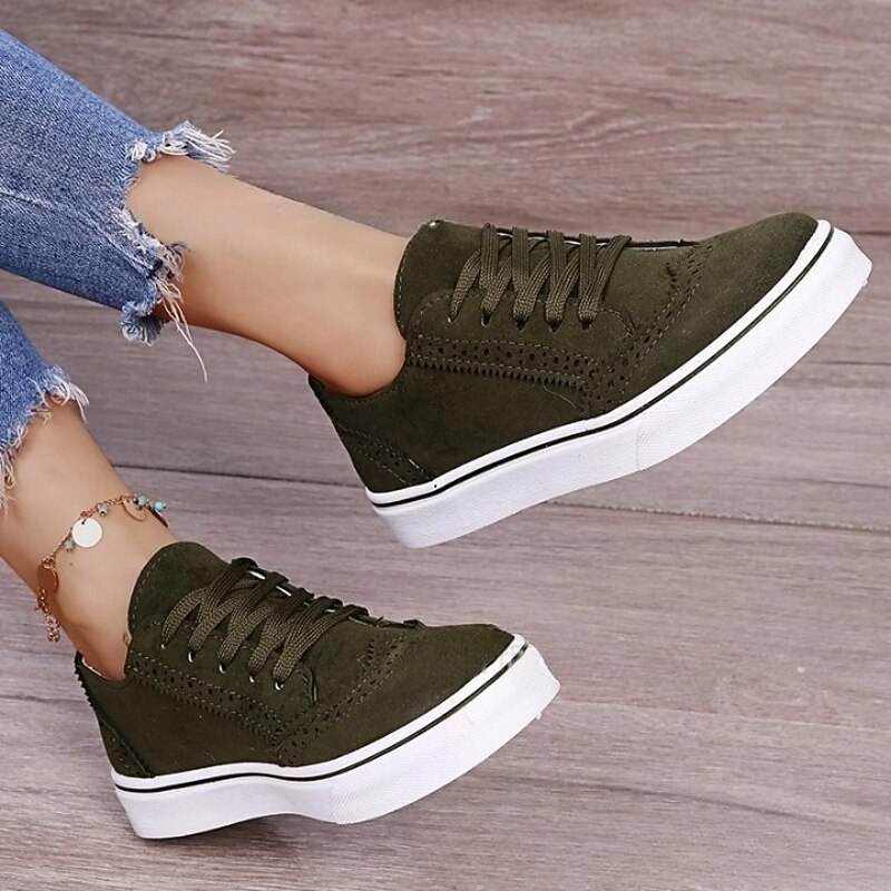Women's Green Suede Casual Sneakers with White Sole for Everyday Wear3