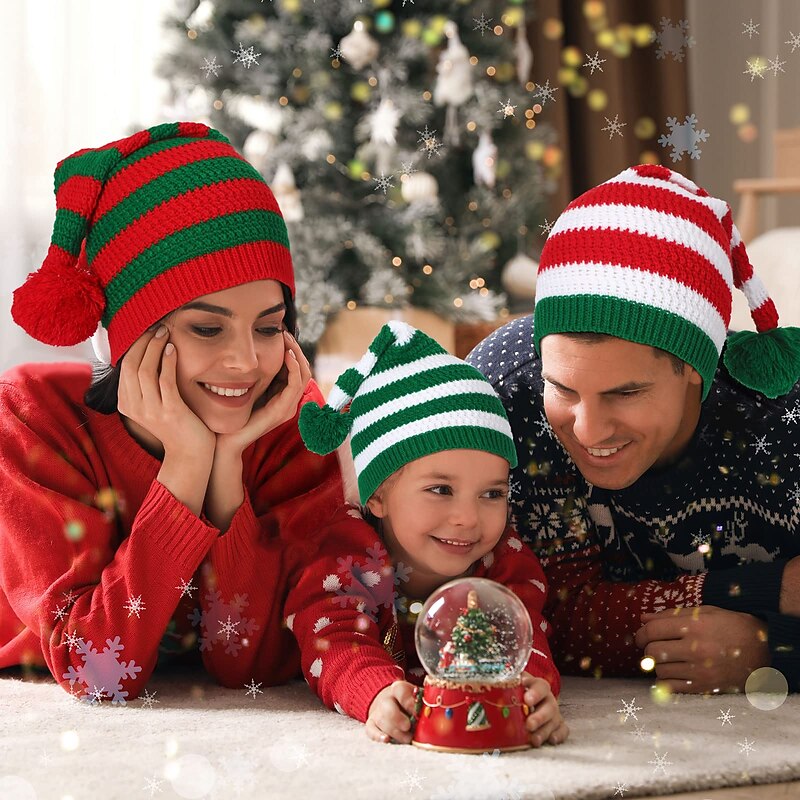 3 Pcs Christmas Knitted Santa Hat Xmas Winter Hats Knit Beanie Soft Adult Skull Cap for Women Men Ski Costume Party4