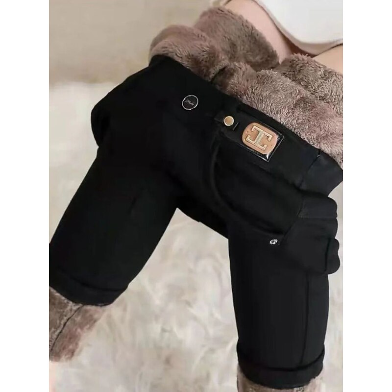 Women's Leggings Cozy Fleece Lined Cozy Leggings Fashion Streetwear Full Length High Waist Solid Color Pocket Elastic Waist Thermal Warm Comfort Breathability Micro-elastic Vacation Street Daily2