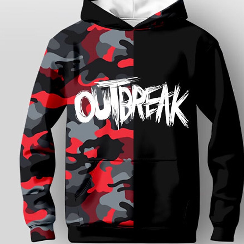 Boys 3D Camo Letter Hoodie & Sweatpants Set Set Long Sleeve 3D Printing Fall Winter Active Fashion Cool Kids 3-12 Years Outdoor Vacation Street Regular Fit4