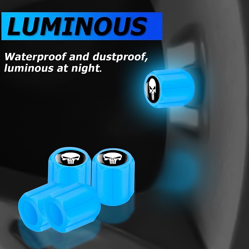 50pcs Fluorescent Skull Car Tire Valve Valve Stem Cover, ABS Corrosion Resistant Wheel Valve Cover, Glow In The Dark, Car Decoration Accessories2