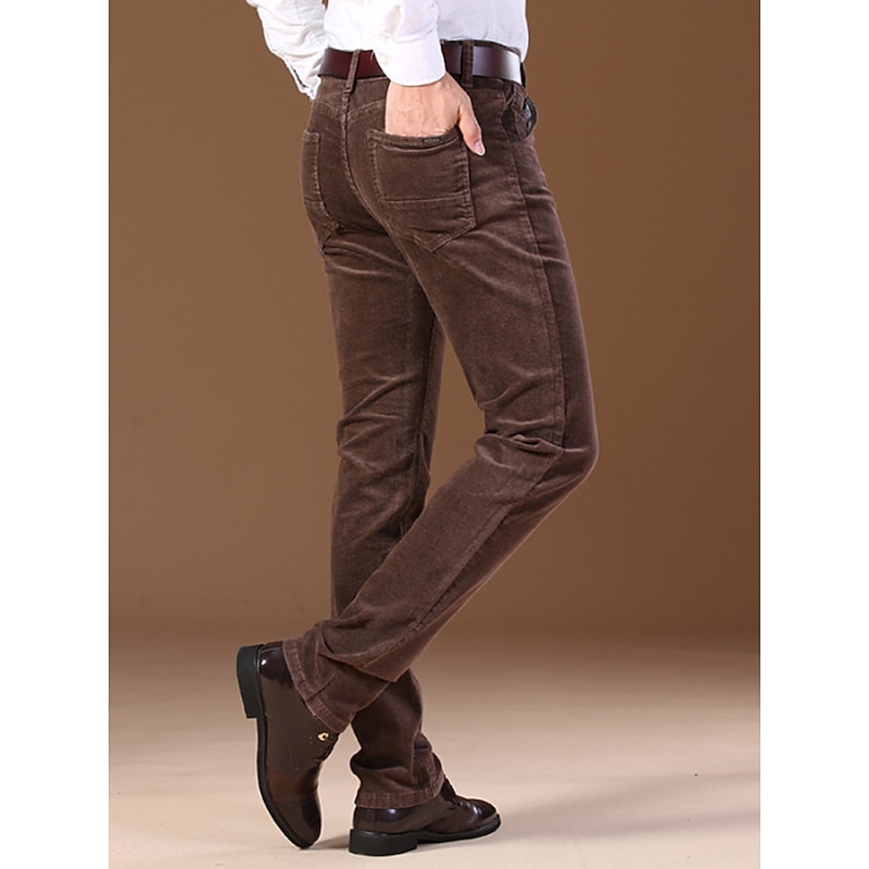 Men's Dress Pants Corduroy Pants Trousers Pocket Plain Comfort Breathable Office Business Dark Khaki Black4