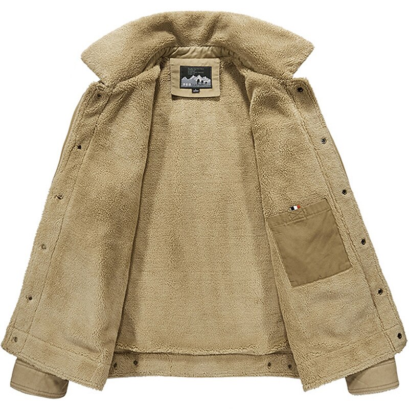 Men's Trucker Jacket Winter Coat Sherpa Jacket Pocket Office & Career Date Casual Daily Outdoor Casual Sports Winter Plain Blue Green Khaki Puffer Jacket4