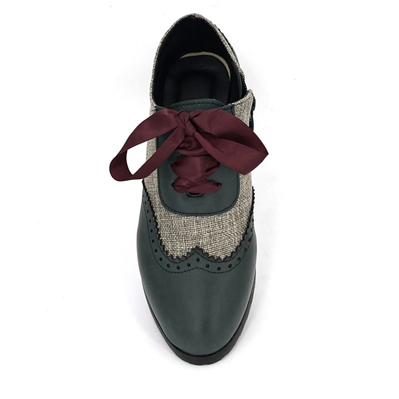 Women's Edwardian Vintage Oxford Heels with Ribbon Laces, Two-Tone Leather and Fabric Retro Dress Shoes for 1920s Inspired Outfits and Parties2