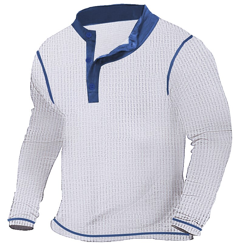 Men's T shirt Tee Waffle Henley Shirt Henley Shirt Tee Top Long Sleeve Shirt Patchwork Henley Street Vacation Long Sleeve Patchwork Clothing Apparel Fashion Designer Basic4