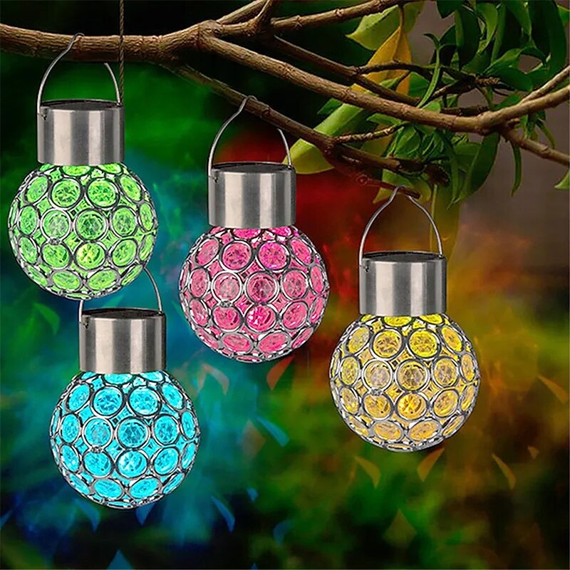 Solar LED Hanging Light Lantern Waterproof Hollow Out Ball Lamp for Outdoor Garden Yard Patio decoration Holiday lig Solar Light
