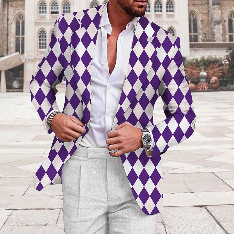 Men's Argyle Long Sleeve Turndown Business Work Wear to work Going out Buttons Print3